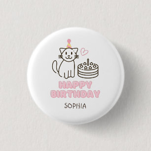Adorable Cat in a Birthday Hat 3 Cm Round Badge