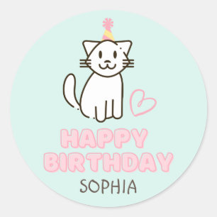 Adorable Cat in a Birthday Hat  Classic Round Sticker