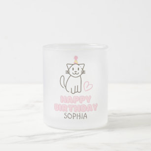 Adorable Cat in a Birthday Hat  Frosted Glass Coffee Mug