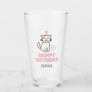 Adorable Cat in a Birthday Hat  Glass