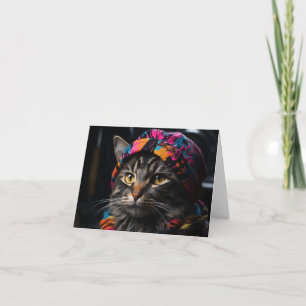 Adorable Cat in a Colourful Hat and Scarf Card