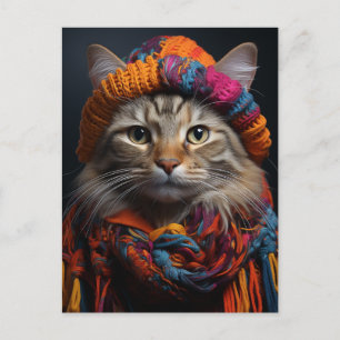 Adorable Cat in a Scarf and Hat Postcard