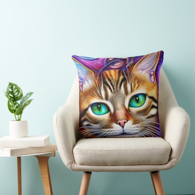 Adorable Cat in Colourful Background Cushion (Chair)