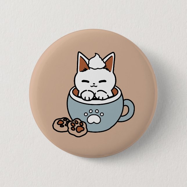 Adorable Cat in Mug Holiday Design - Cat & Cocoa 6 Cm Round Badge (Front)