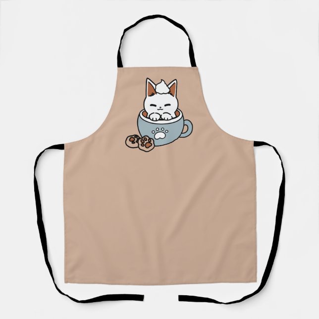 Adorable Cat in Mug Holiday Design - Cat & Cocoa Apron (Front)