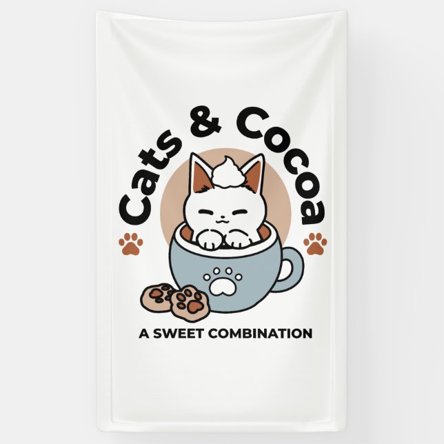 Adorable Cat in Mug Holiday Design - Cat & Cocoa Banner (Vertical)