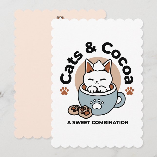 Adorable Cat in Mug Holiday Design - Cat & Cocoa Card (Front/Back)