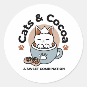 Adorable Cat in Mug Holiday Design - Cat & Cocoa Classic Round Sticker