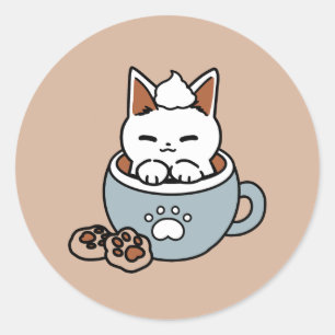 Adorable Cat in Mug Holiday Design - Cat & Cocoa Classic Round Sticker