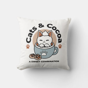 Adorable Cat in Mug Holiday Design - Cat & Cocoa Cushion