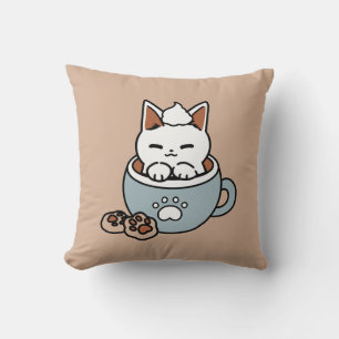 Adorable Cat in Mug Holiday Design - Cat & Cocoa Cushion