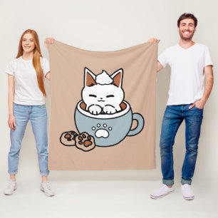 Adorable Cat in Mug Holiday Design - Cat & Cocoa Fleece Blanket