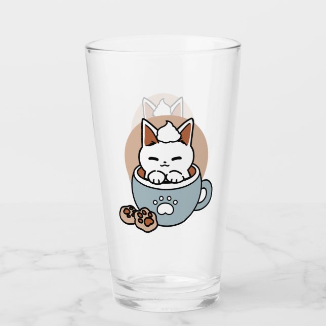 Adorable Cat in Mug Holiday Design - Cat & Cocoa Glass (Front)
