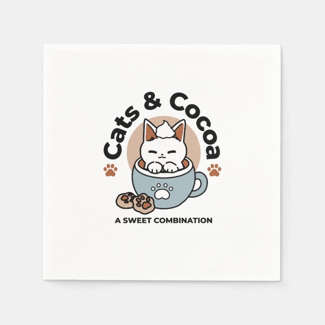Adorable Cat in Mug Holiday Design - Cat & Cocoa Napkin (Front)
