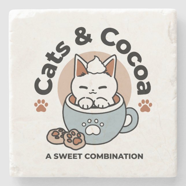 Adorable Cat in Mug Holiday Design - Cat & Cocoa Stone Coaster (Front)