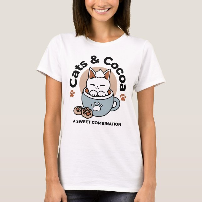 Adorable Cat in Mug Holiday Design - Cat & Cocoa T-Shirt (Front)
