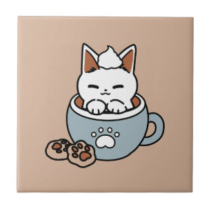 Adorable Cat in Mug Holiday Design - Cat & Cocoa Tile