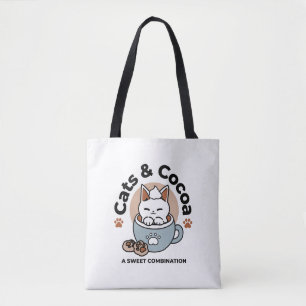 Adorable Cat in Mug Holiday Design - Cat & Cocoa Tote Bag