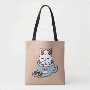 Adorable Cat in Mug Holiday Design - Cat & Cocoa Tote Bag