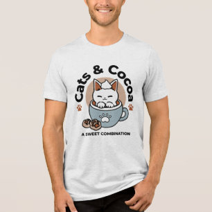 Adorable Cat in Mug Holiday Design - Cat & Cocoa Tri-Blend Shirt