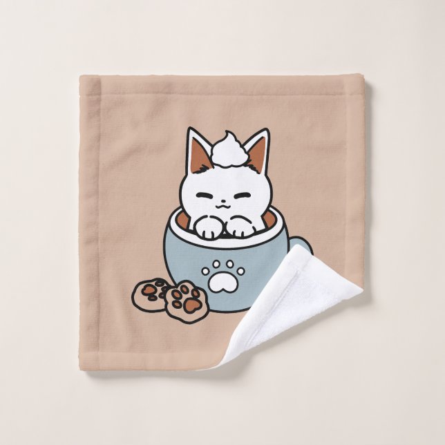Adorable Cat in Mug Holiday Design - Cat & Cocoa Wash Cloth (Wash Cloth)