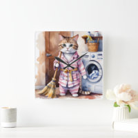 Adorable Cat in Pyjamas Doing Laundry Funny