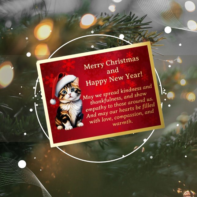 Adorable Cat in Santa Hat Foil Post Card (Creator Uploaded)
