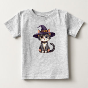Adorable Cat in Witch Hat Baby T-Shirt