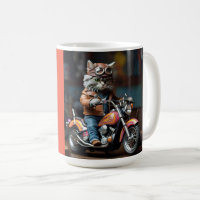Adorable Cat on Motorcycle Coffee Mug