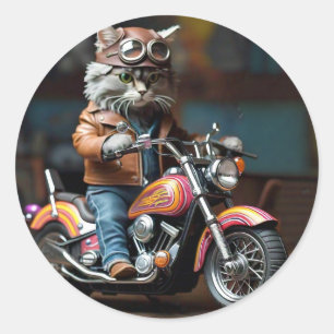 Adorable Cat on Motorcycle Sticker