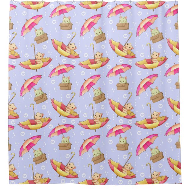 Adorable Cat Pattern Shower Curtain (Front)