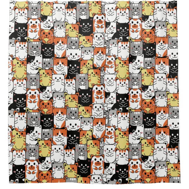 Adorable Cat Pattern Shower Curtain (Front)