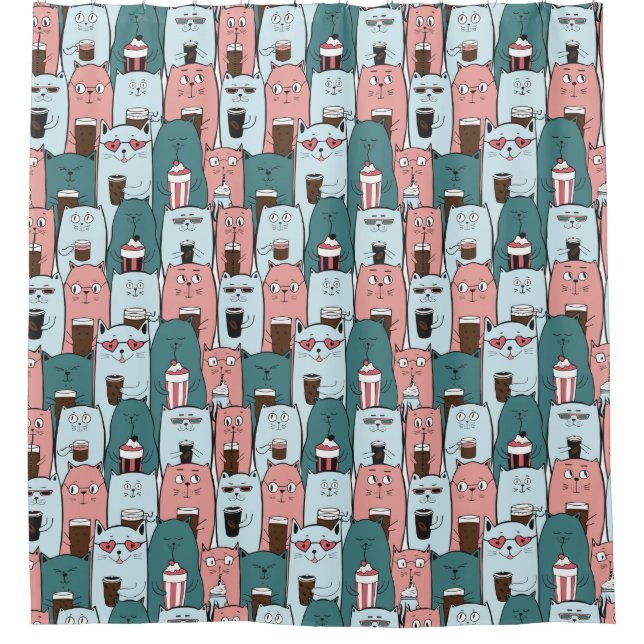 Adorable Cat Pattern Shower Curtain (Front)