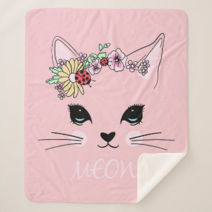 Adorable Cat Pink Cute Meaow Cat Blanket