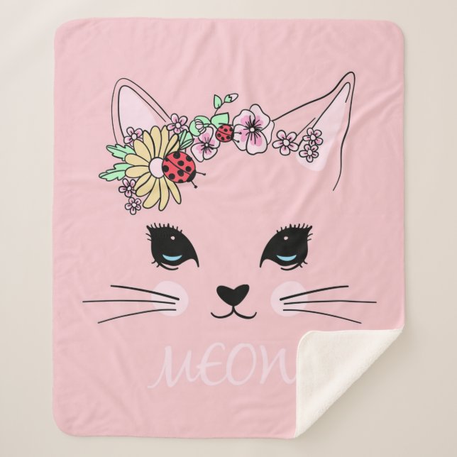 Adorable Cat | Pink Cute Meaow Cat Blanket (Front)