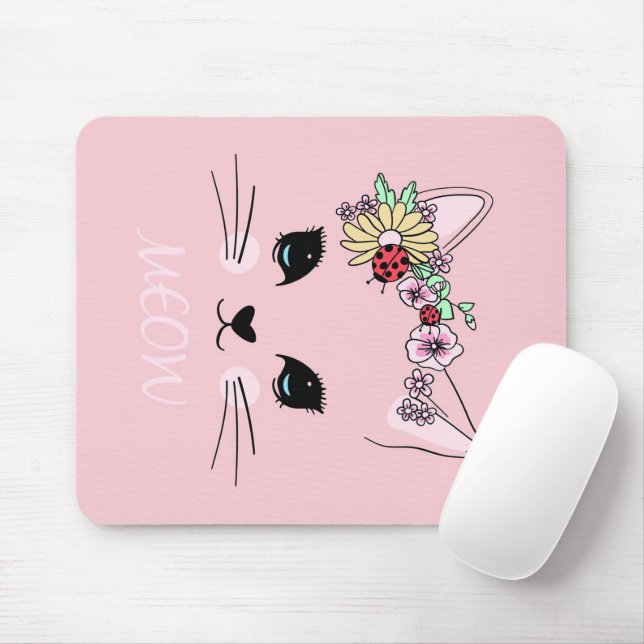 Adorable Cat | Pink Cute Meow Cat Blanket Mouse Mat (With Mouse)