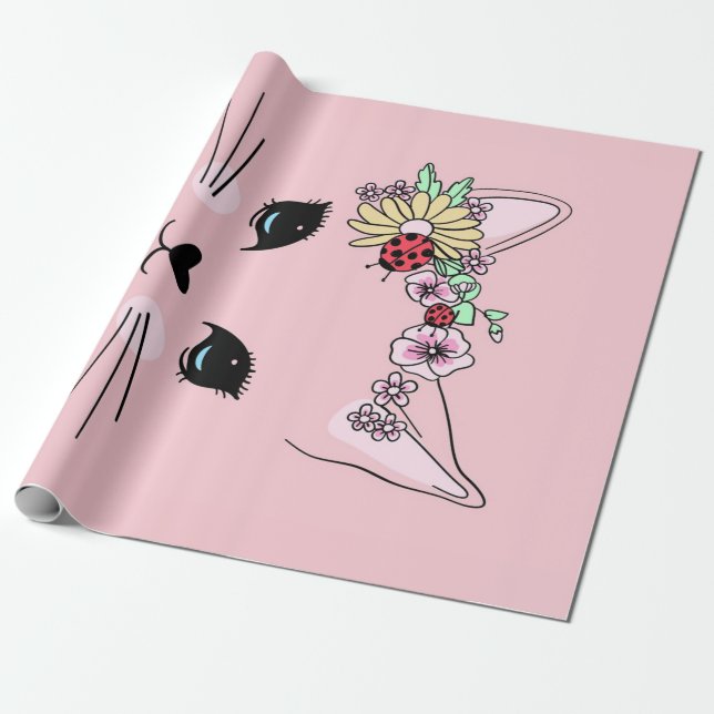 Adorable Cat | Pink Cute Meow Cat Blanket Wrapping Paper (Unrolled)