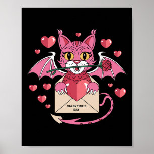 Adorable Cat Pink With Wings For Valentine's Day C Poster