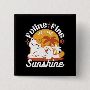 Adorable Cat Relaxing in the Sunshine – Summer Pet 15 Cm Square Badge