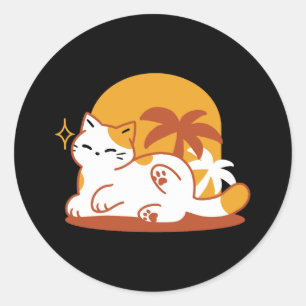 Adorable Cat Relaxing in the Sunshine – Summer Pet Classic Round Sticker