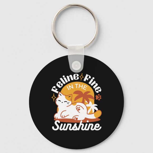 Adorable Cat Relaxing in the Sunshine – Summer Pet Key Ring (Front)