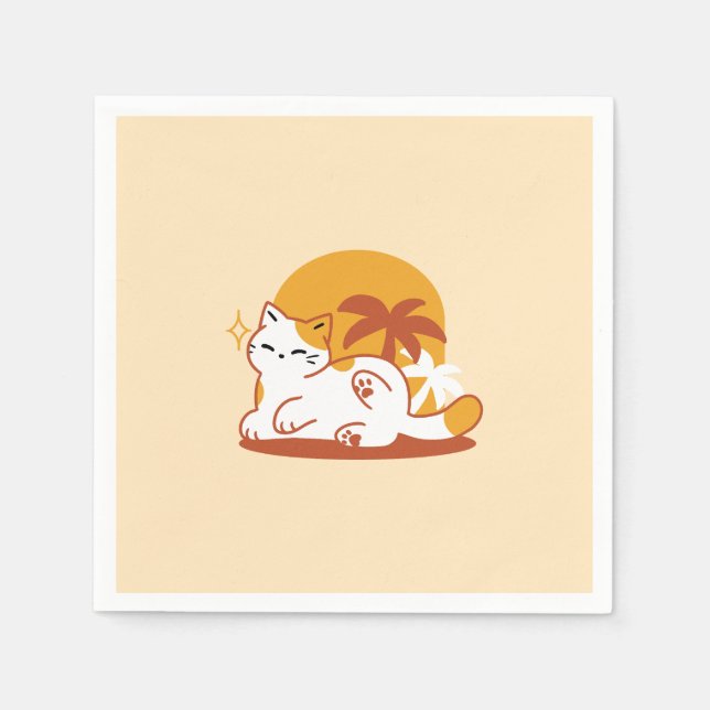 Adorable Cat Relaxing in the Sunshine – Summer Pet Napkin (Front)