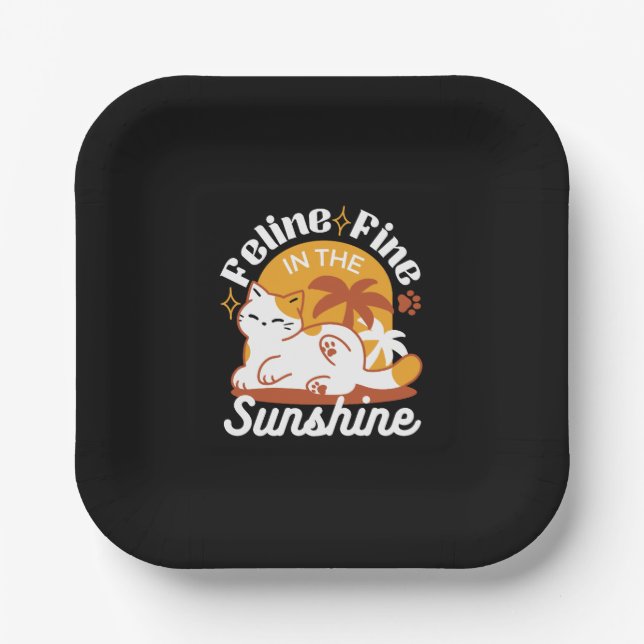 Adorable Cat Relaxing in the Sunshine – Summer Pet Paper Plate (Front)
