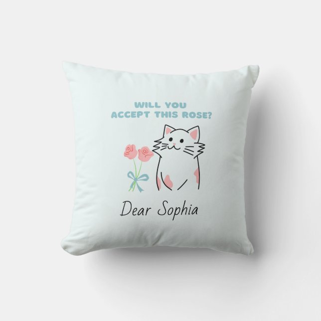 Adorable Cat&Rose Throw Pillow (Front)