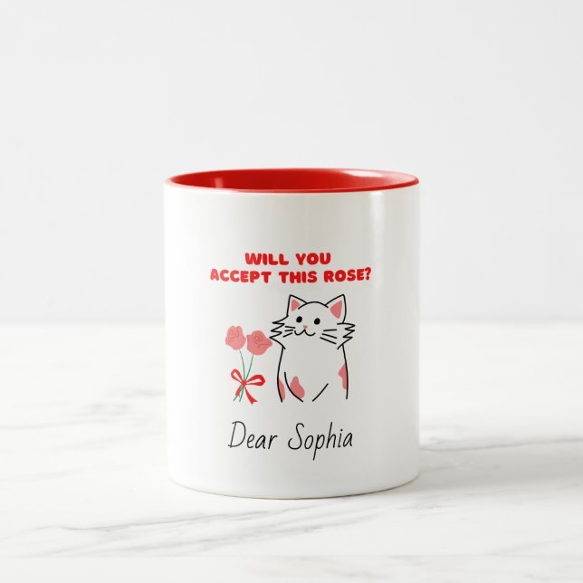 Adorable Cat&Rose  Two-Tone Coffee Mug (Center)