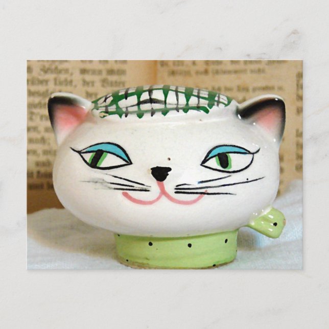 Adorable Cat Salt Shaker from 1958 Postcard (Front)