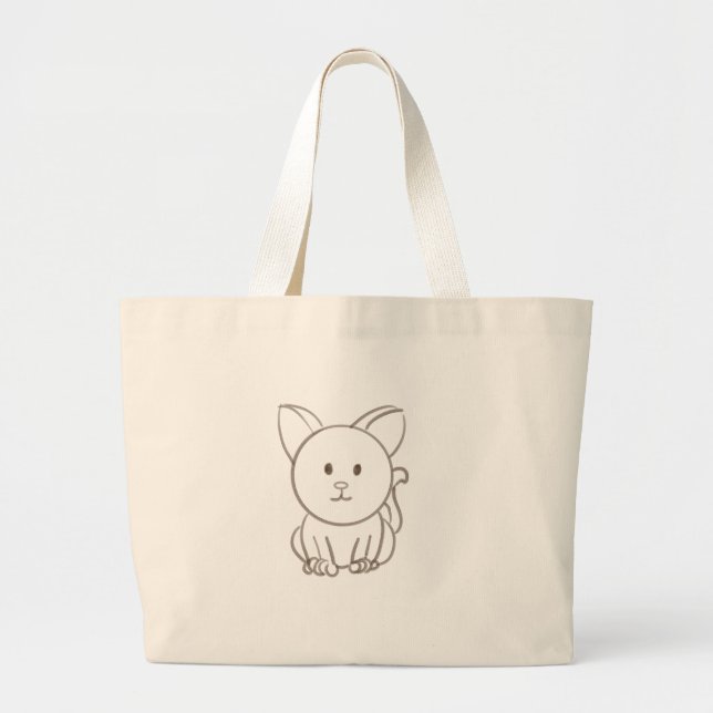 Adorable cat sketch large tote bag (Front)