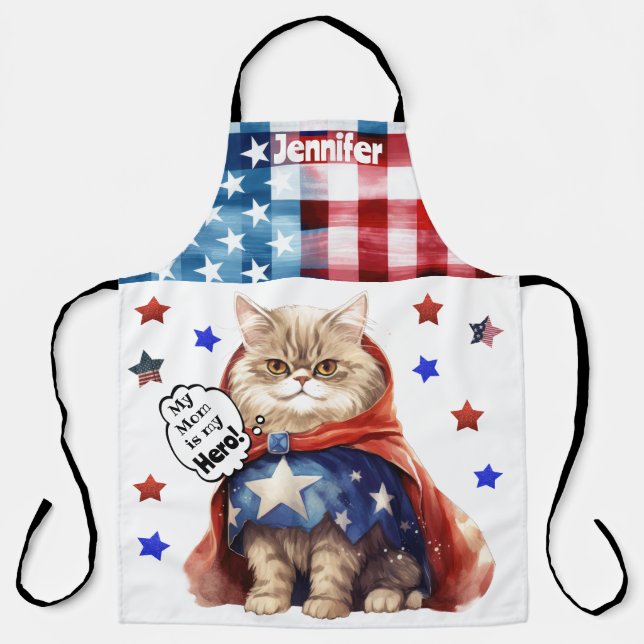 Adorable Cat Super Hero Mum All-Over Print Apron (Front)