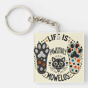 Adorable Cat-Themed Illustration Key Ring