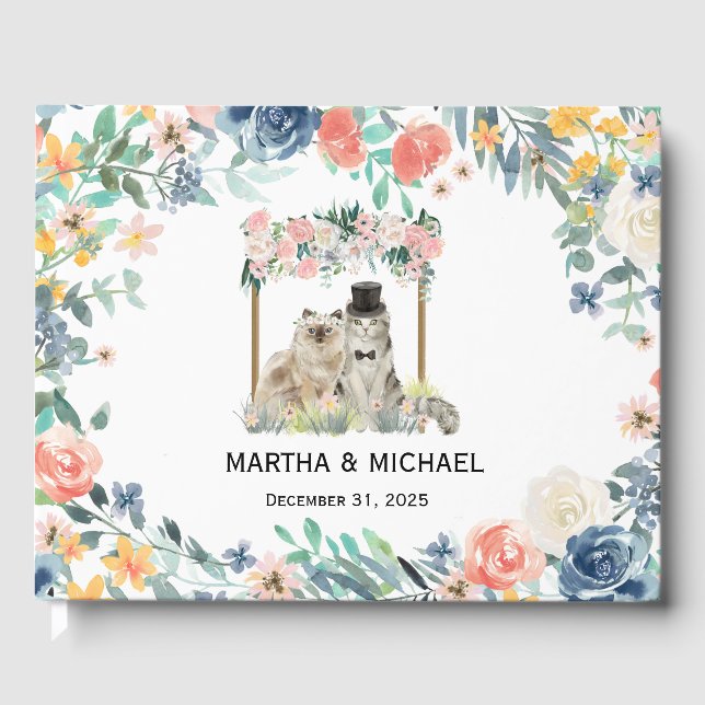 Adorable Cat Themed Wedding Guest Book (Front)